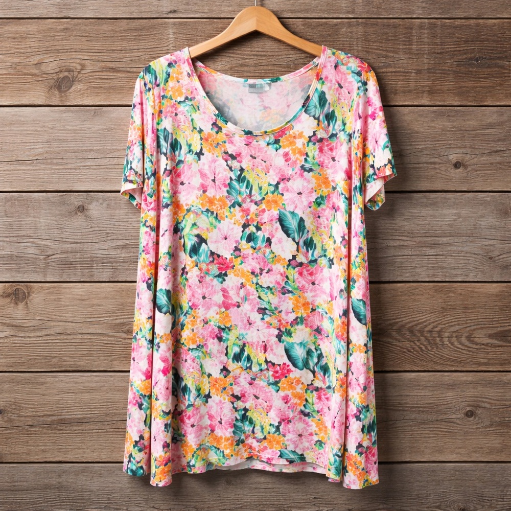 Cynthia Rowley Woman 3x Capped Sleeve Rayon Spandex Print Tunic